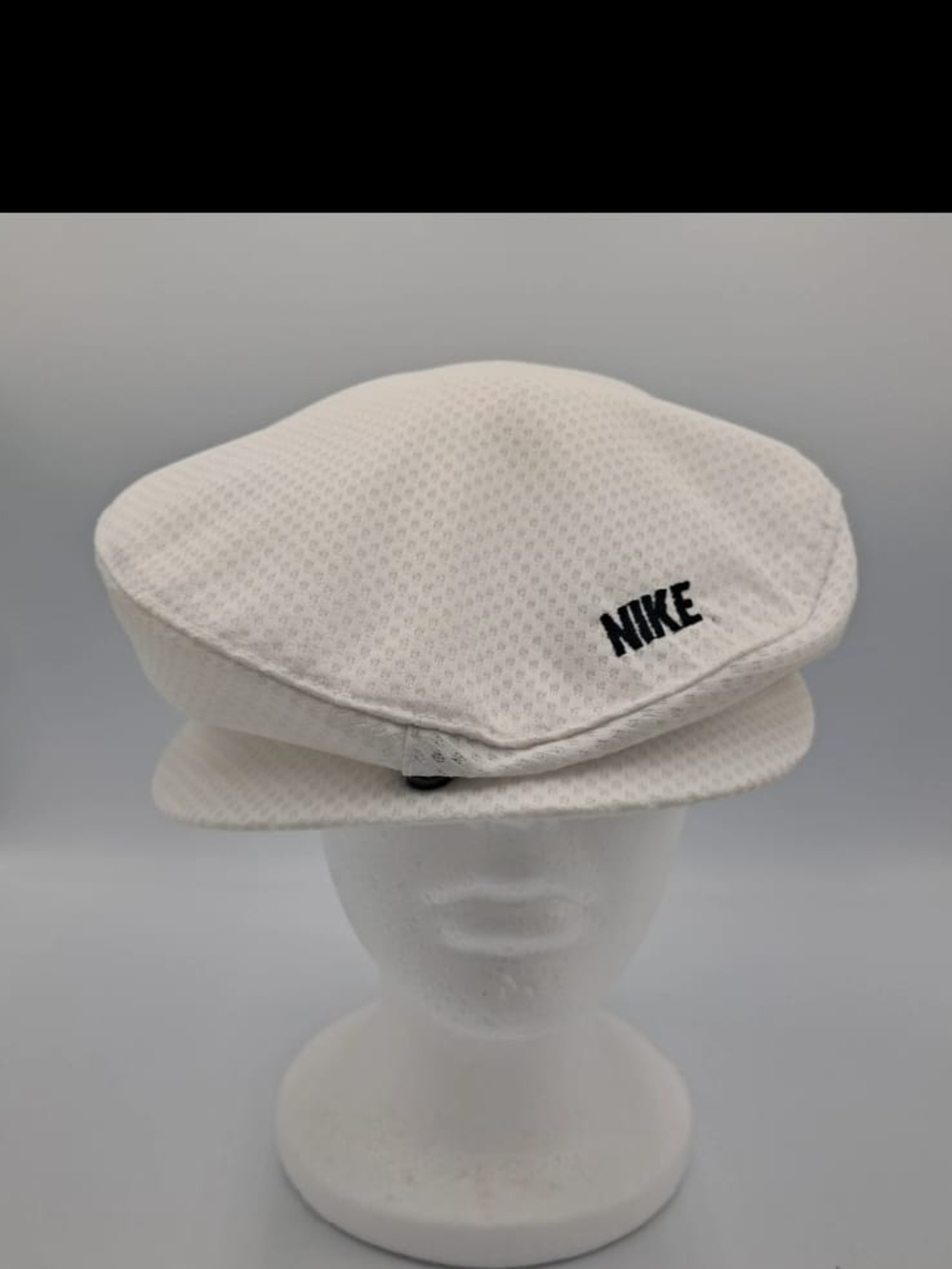Nike White Mesh Newsboy Hat with Black Logo